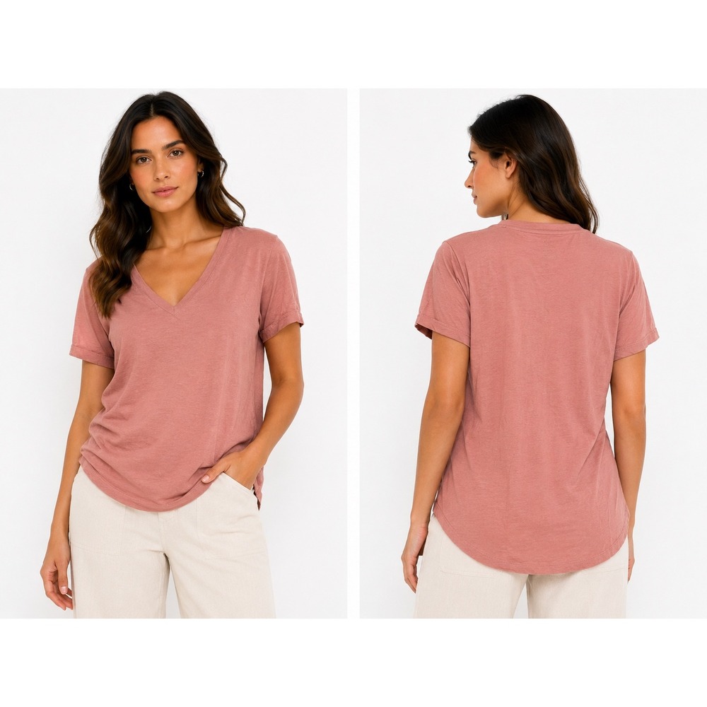 A New Day V-Neck T-Shirt Womens XL Pink Short Sleeve Curved Hem Soft Tee
